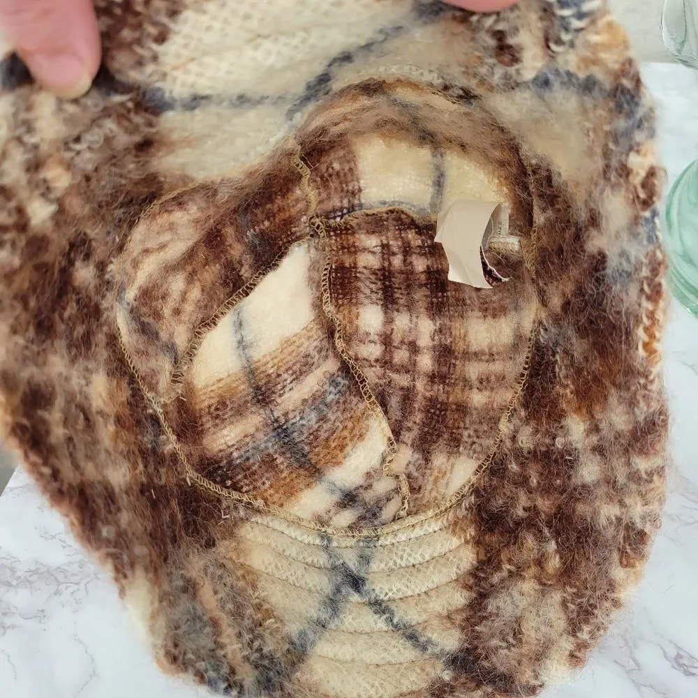 The Scotch House Plaid Mohair and Wool Bucket Hat Brown Cream Vintage